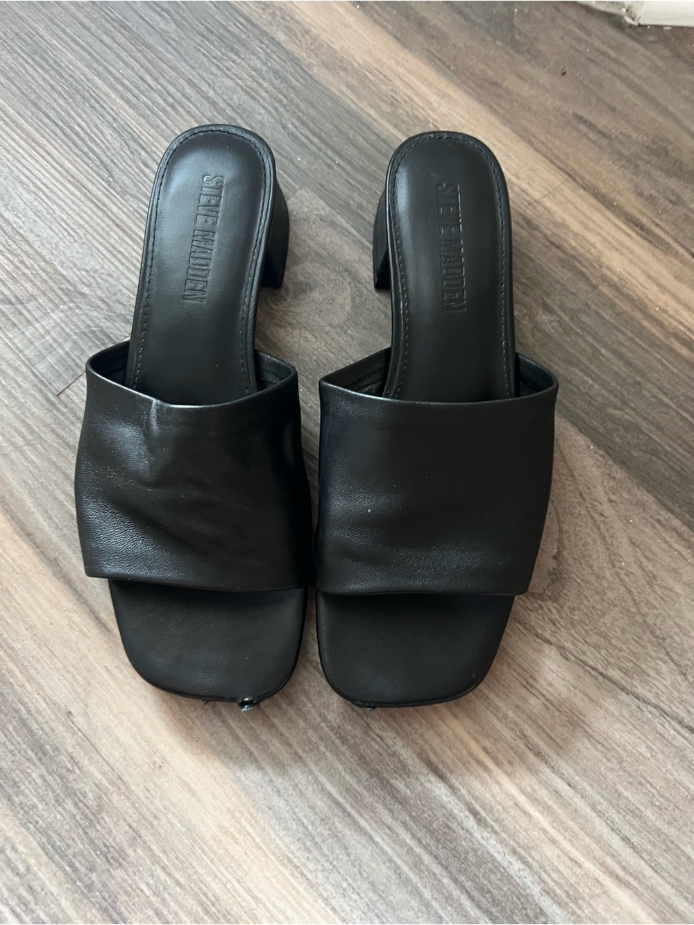 Steve Madden Black Square-Toe Slide Mules